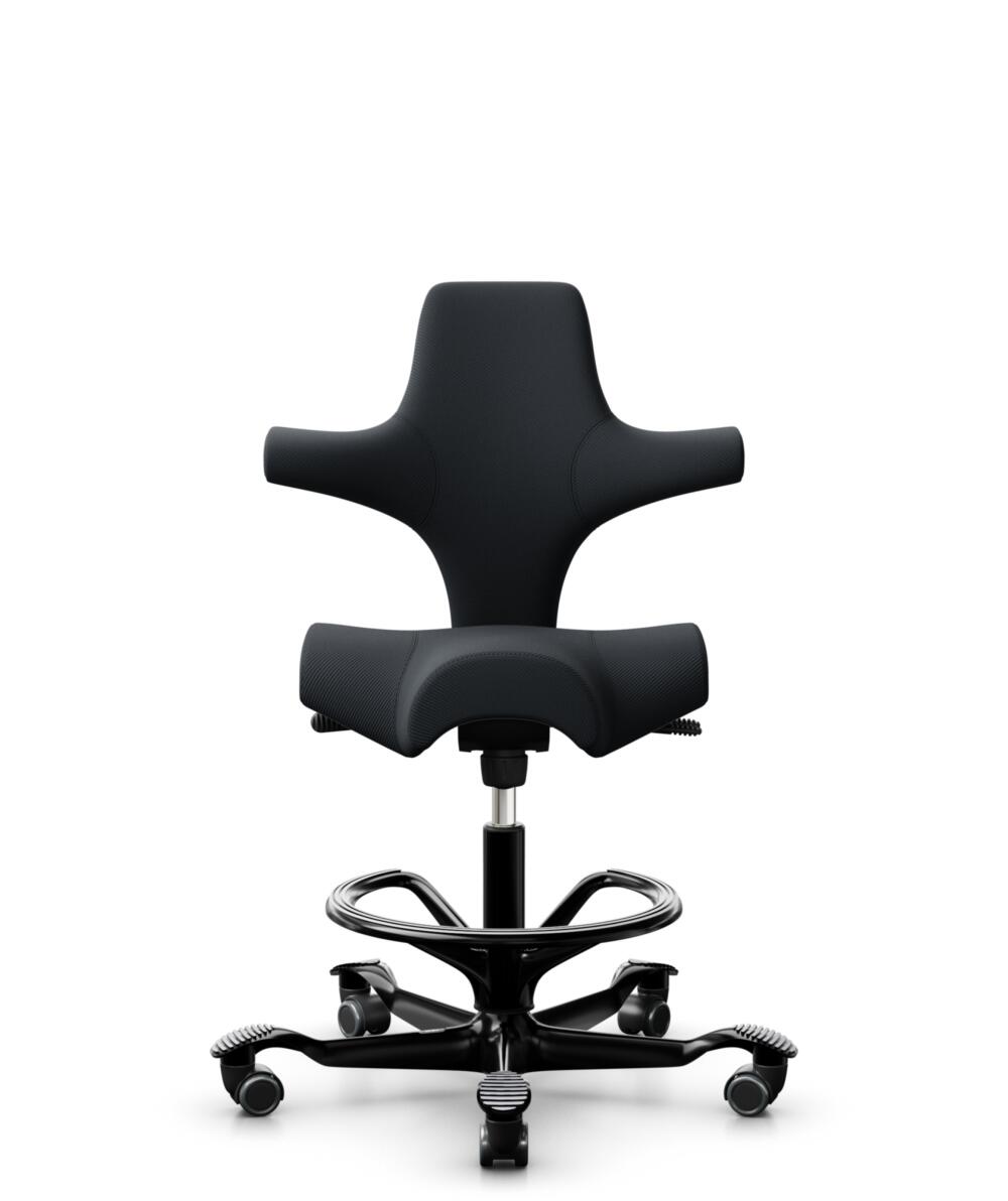 HÅG Capisco 8106 - Oceanic (Camira) - Gerecycled Polyester - OCI001 - Black - Framekleur - Zwart - Gasveer - 265 mm (Zithoogte 53-79cm) - Vloercontact - Harde wielen t.b.v. zachte vloeren - Voetenring - Ja, in framekleur - Voetster - Nee, voetster in f... - 1