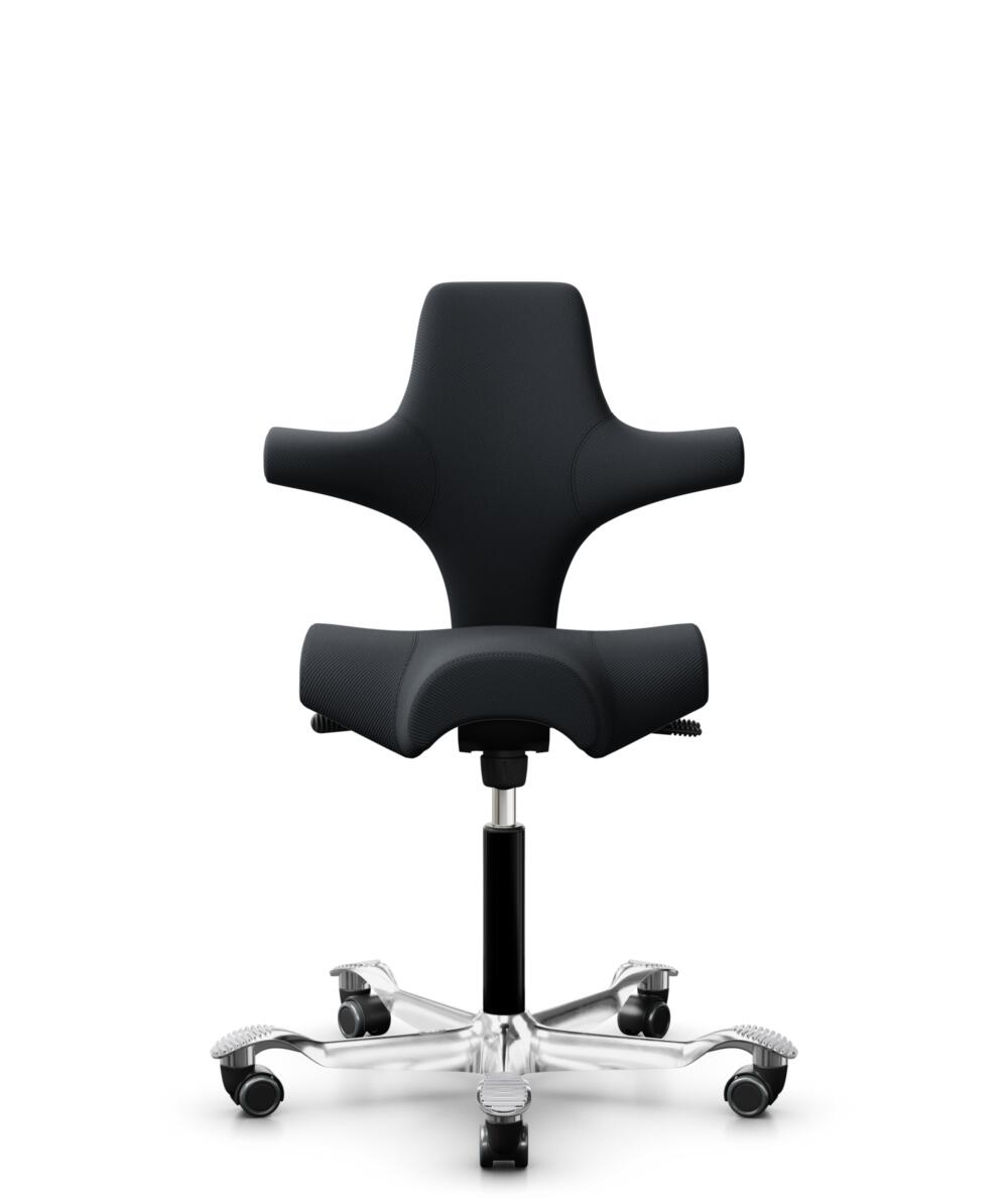 HÅG Capisco 8106 - Oceanic (Camira) - Gerecycled Polyester - OCI001 - Black - Framekleur - Zwart - Gasveer - 265 mm (Zithoogte 53-79cm) - Vloercontact - Zachte wielen t.b.v. harde vloeren - Voetenring - Nee, geen voetenring - Voetster - Ja, voetster in... - 1