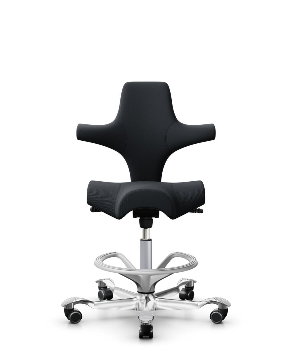 HÅG Capisco 8106 - Oceanic (Camira) - Gerecycled Polyester - OCI001 - Black - Framekleur - Zilver - Gasveer - 200 mm (Zithoogte 46-64cm) - Vloercontact - Harde wielen t.b.v. zachte vloeren - Voetenring - Ja, in framekleur - Voetster - Ja, voetster in g... - 1