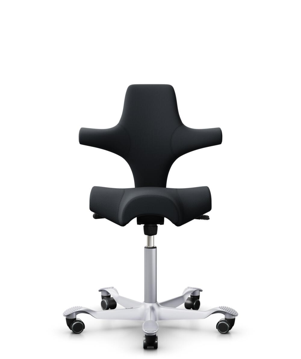 HÅG Capisco 8106 - Oceanic (Camira) - Gerecycled Polyester - OCI001 - Black - Framekleur - Zilver - Gasveer - 265 mm (Zithoogte 53-79cm) - Vloercontact - Zachte wielen t.b.v. harde vloeren - Voetenring - Nee, geen voetenring - Voetster - Nee, voetster ... - 1
