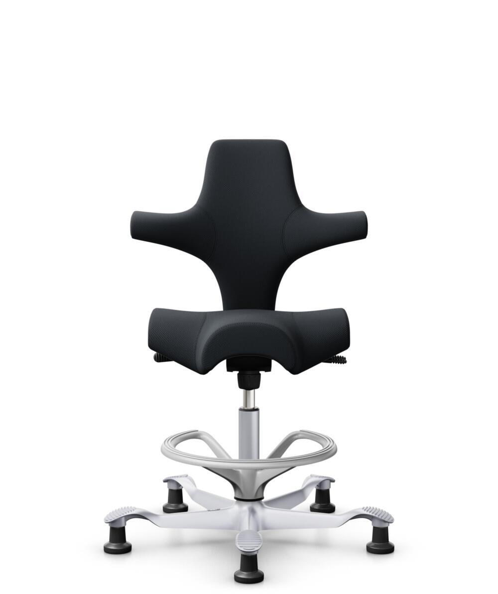 HÅG Capisco 8106 - Oceanic (Camira) - Gerecycled Polyester - OCI001 - Black - Framekleur - Zilver - Gasveer - 265 mm (Zithoogte 53-79cm) - Vloercontact - Glijdoppen - Voetenring - Ja, in framekleur - Voetster - Nee, voetster in framekleur - 1