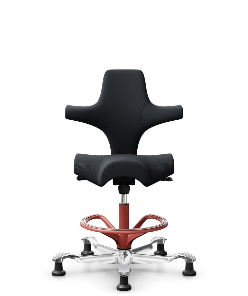HÅG Capisco 8106 - Oceanic (Camira) - Gerecycled Polyester - OCI001 - Black - Framekleur - Blush Rose - Gasveer - 265 mm (Zithoogte 53-79cm) - Vloercontact - Glijdoppen - Voetenring - Ja, in framekleur - Voetster - Ja, voetster in gepolijst aluminium - 1