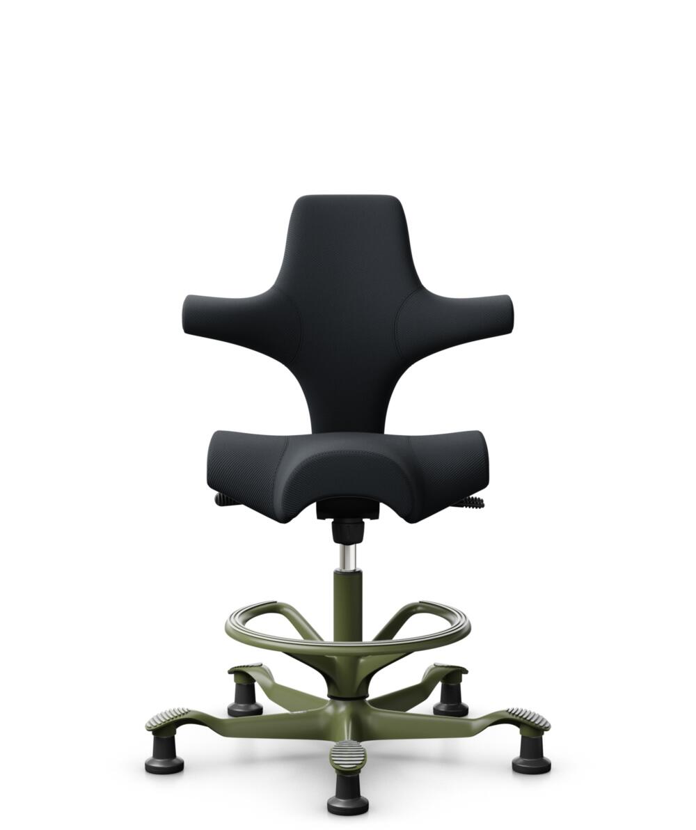 HÅG Capisco 8106 - Oceanic (Camira) - Gerecycled Polyester - OCI001 - Black - Framekleur - Moss Grey - Gasveer - 200 mm (Zithoogte 46-64cm) - Vloercontact - Glijdoppen - Voetenring - Ja, in framekleur - Voetster - Nee, voetster in framekleur - 1