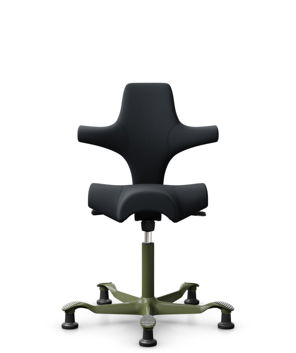 HÅG Capisco 8106 - Oceanic (Camira) - Gerecycled Polyester - OCI001 - Black - Framekleur - Moss Grey - Gasveer - 265 mm (Zithoogte 53-79cm) - Vloercontact - Glijdoppen - Voetenring - Nee, geen voetenring - Voetster - Nee, voetster in framekleur - 1