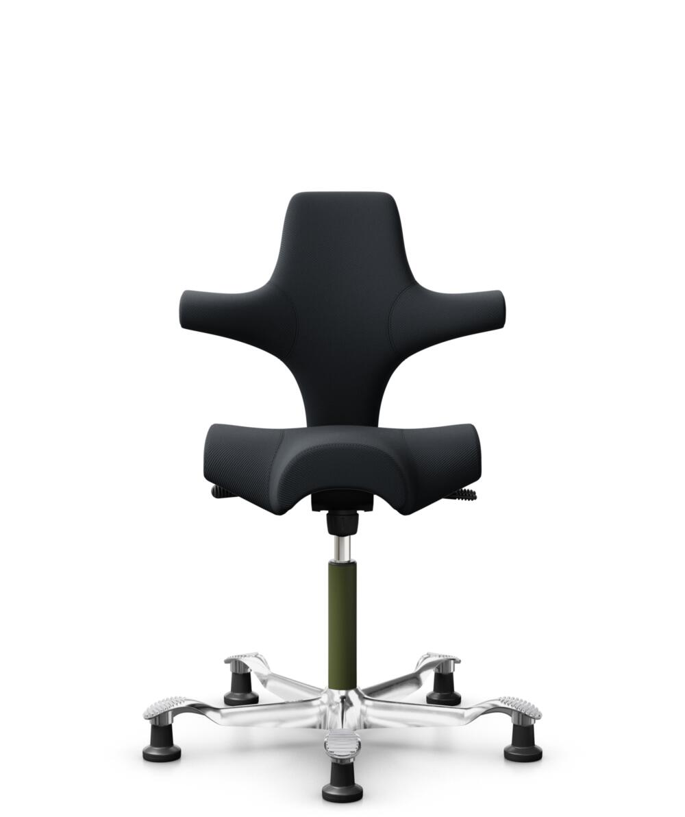 HÅG Capisco 8106 - Oceanic (Camira) - Gerecycled Polyester - OCI001 - Black - Framekleur - Moss Grey - Gasveer - 265 mm (Zithoogte 53-79cm) - Vloercontact - Glijdoppen - Voetenring - Nee, geen voetenring - Voetster - Ja, voetster in gepolijst aluminium - 1