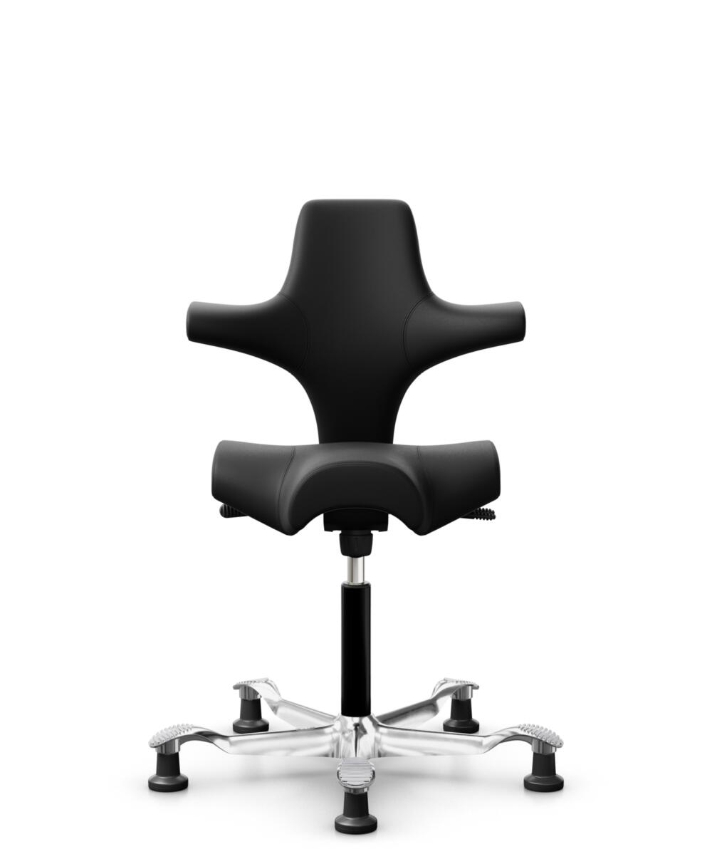 HÅG Capisco 8106 - Puxx 1 (Oniro) - Polyurethaan Kunstleer - PU215816 - Black - Framekleur - Zwart - Gasveer - 265 mm (Zithoogte 53-79cm) - Vloercontact - Glijdoppen - Voetenring - Nee, geen voetenring - Voetster - Ja, voetster in gepolijst aluminium - 1