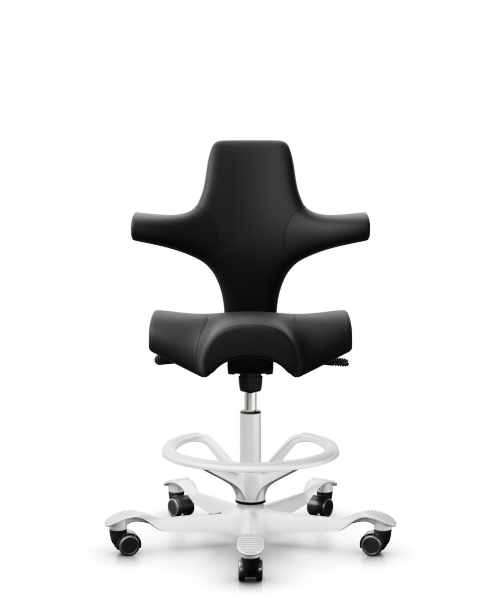 HÅG Capisco 8106 - Puxx 1 (Oniro) - Polyurethaan Kunstleer - PU215816 - Black - Framekleur - Wit - Gasveer - 265 mm (Zithoogte 53-79cm) - Vloercontact - Harde wielen t.b.v. zachte vloeren - Voetenring - Ja, in framekleur - Voetster - Nee, voetster in f... - 1