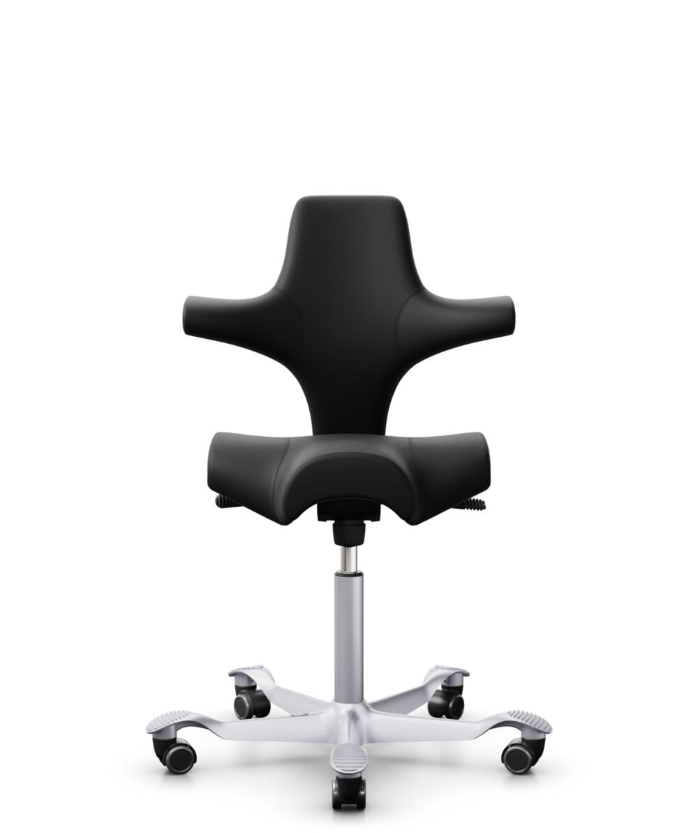 HÅG Capisco 8106 - Puxx 1 (Oniro) - Polyurethaan Kunstleer - PU215816 - Black - Framekleur - Zilver - Gasveer - 150 mm (Zithoogte 40-55cm) - Vloercontact - Harde wielen t.b.v. zachte vloeren - Voetenring - Nee, geen voetenring - Voetster - Nee, voetste... - 1