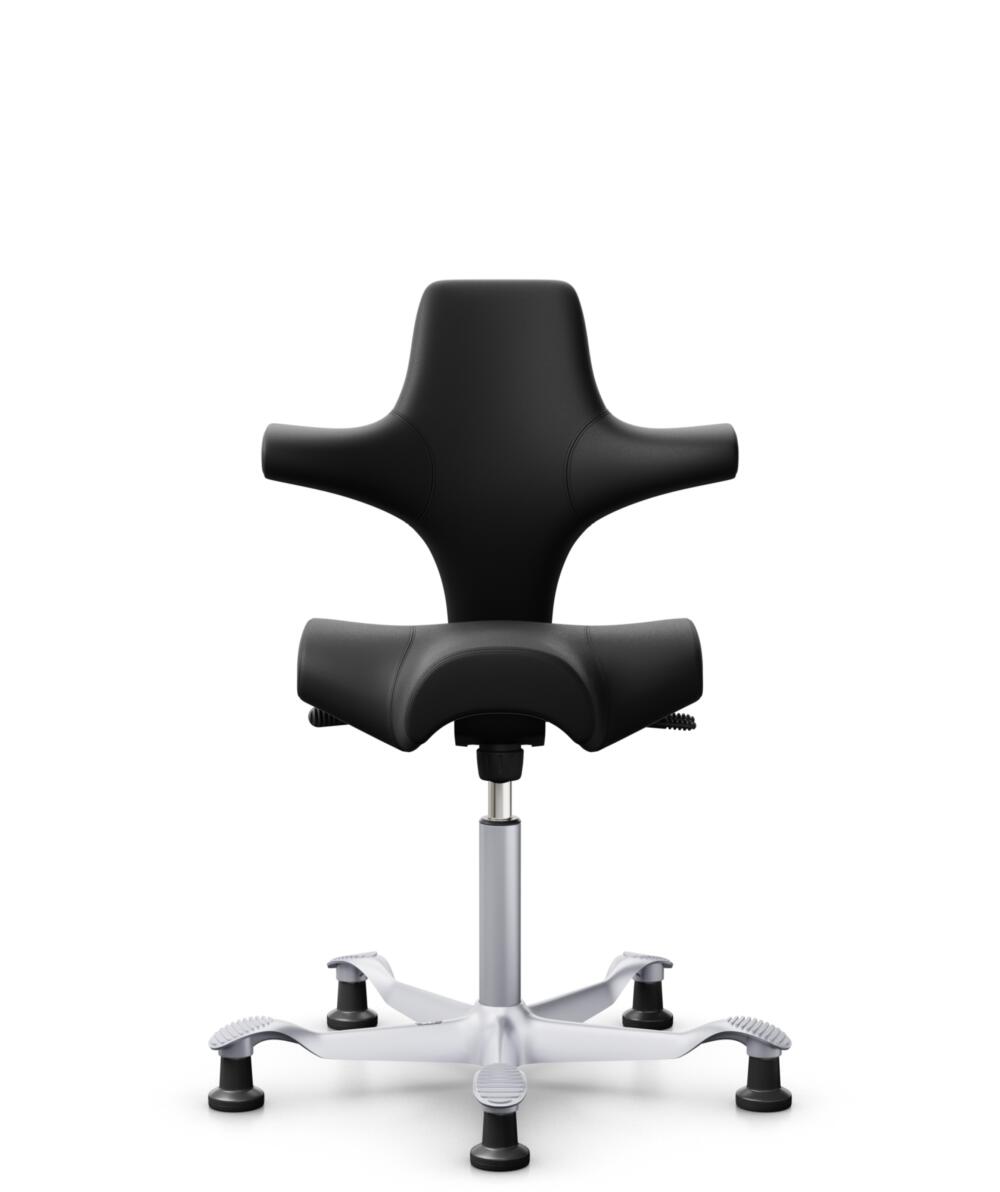 HÅG Capisco 8106 - Puxx 1 (Oniro) - Polyurethaan Kunstleer - PU215816 - Black - Framekleur - Zilver - Gasveer - 150 mm (Zithoogte 40-55cm) - Vloercontact - Glijdoppen - Voetenring - Nee, geen voetenring - Voetster - Nee, voetster in framekleur - 1