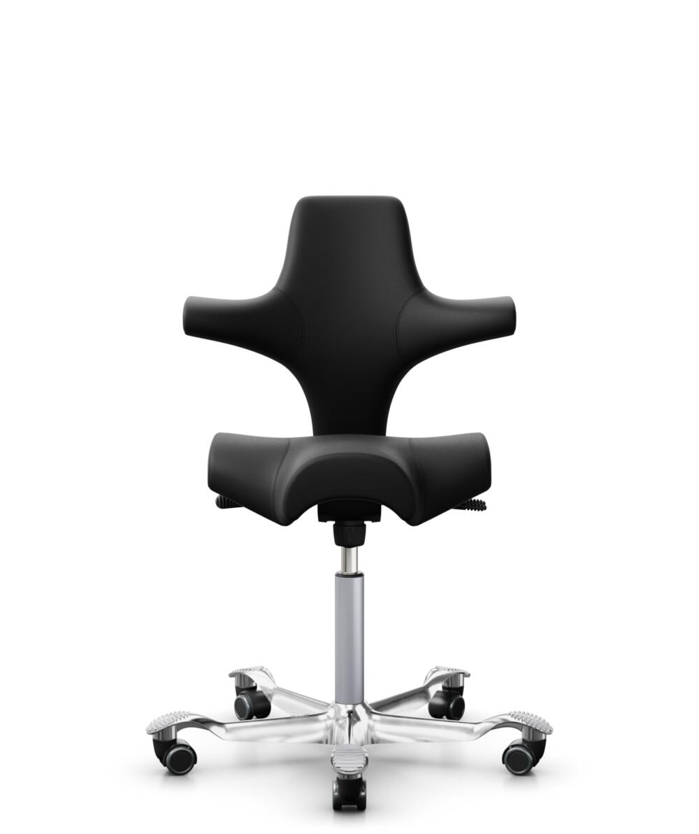 HÅG Capisco 8106 - Puxx 1 (Oniro) - Polyurethaan Kunstleer - PU215816 - Black - Framekleur - Zilver - Gasveer - 200 mm (Zithoogte 46-64cm) - Vloercontact - Zachte wielen t.b.v. harde vloeren - Voetenring - Nee, geen voetenring - Voetster - Ja, voetster... - 1