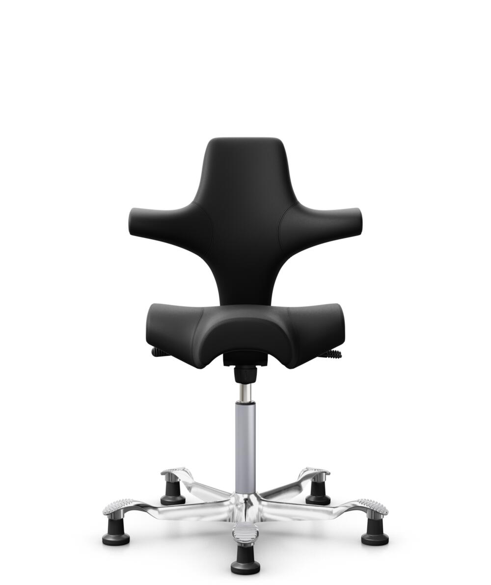 HÅG Capisco 8106 - Puxx 1 (Oniro) - Polyurethaan Kunstleer - PU215816 - Black - Framekleur - Zilver - Gasveer - 265 mm (Zithoogte 53-79cm) - Vloercontact - Glijdoppen - Voetenring - Nee, geen voetenring - Voetster - Ja, voetster in gepolijst aluminium - 1