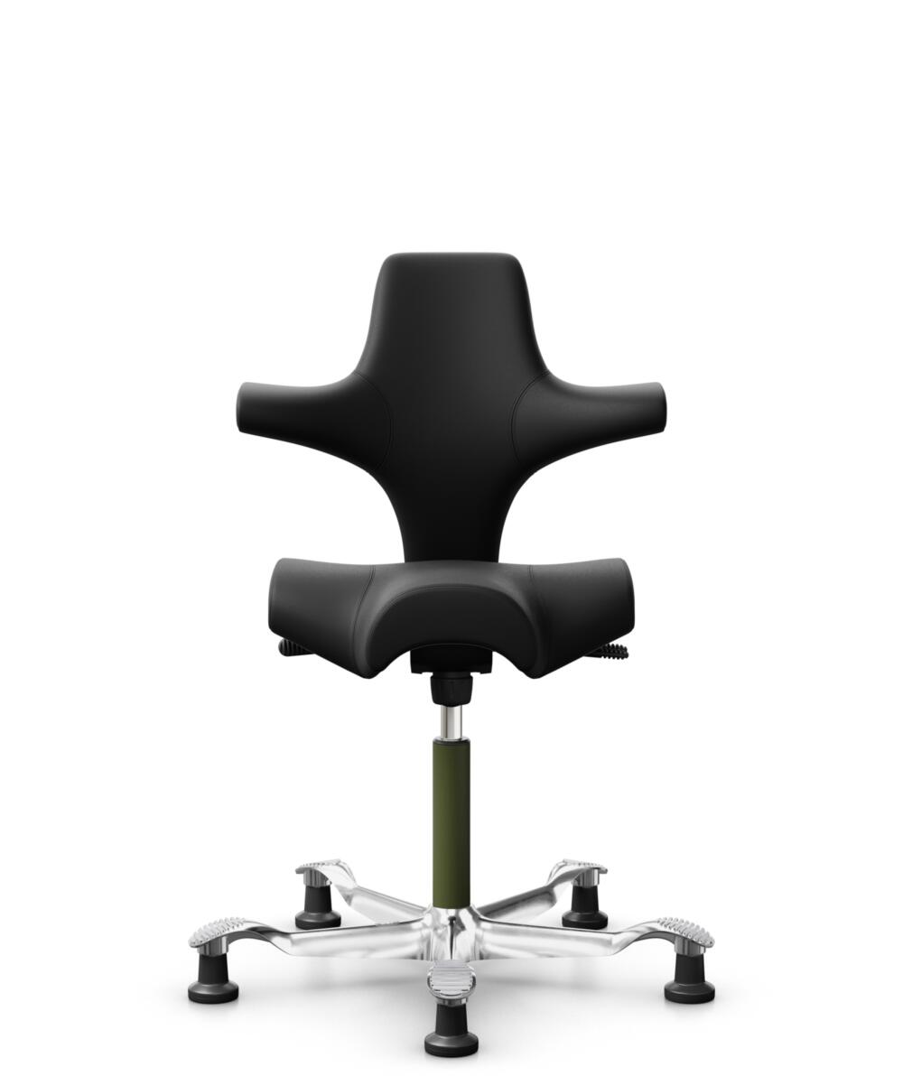 HÅG Capisco 8106 - Puxx 1 (Oniro) - Polyurethaan Kunstleer - PU215816 - Black - Framekleur - Moss Grey - Gasveer - 150 mm (Zithoogte 40-55cm) - Vloercontact - Glijdoppen - Voetenring - Nee, geen voetenring - Voetster - Ja, voetster in gepolijst aluminium - 1