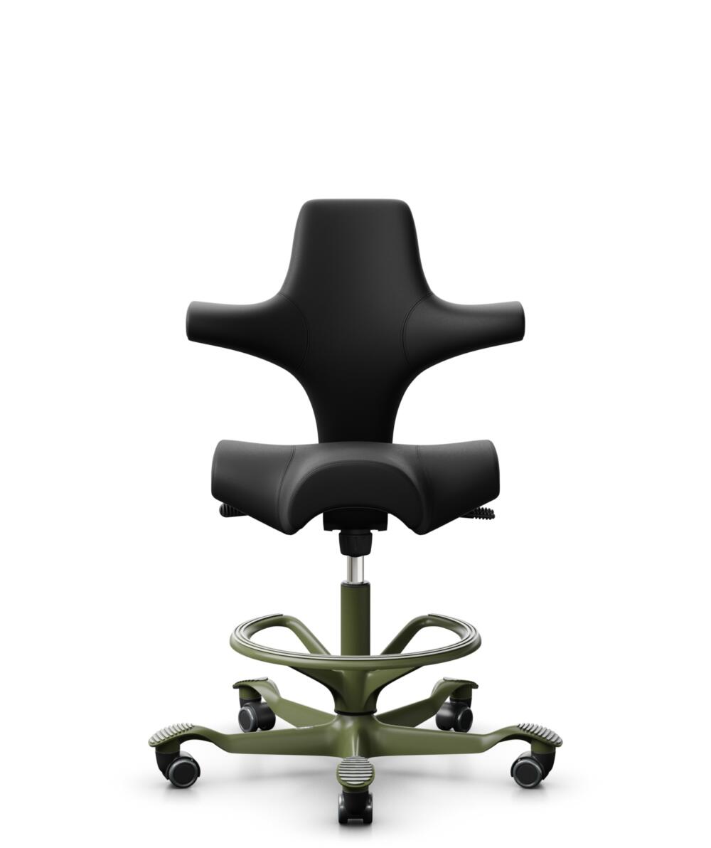 HÅG Capisco 8106 - Puxx 1 (Oniro) - Polyurethaan Kunstleer - PU215816 - Black - Framekleur - Moss Grey - Gasveer - 265 mm (Zithoogte 53-79cm) - Vloercontact - Harde wielen t.b.v. zachte vloeren - Voetenring - Ja, in framekleur - Voetster - Nee, voetste... - 1