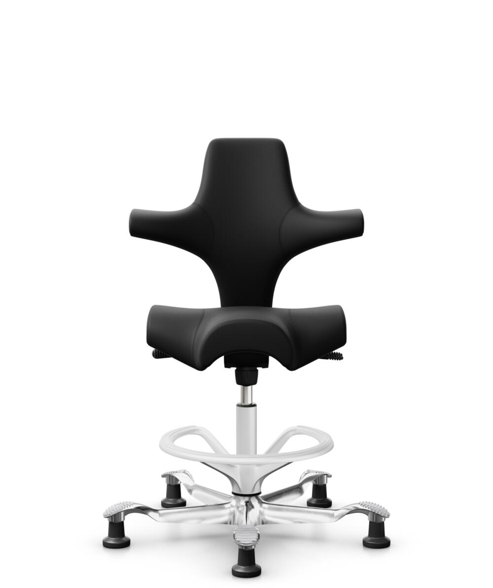 HÅG Capisco 8106 - Illusion 3.0 (Nevotex) - Polyurethaan Kunstleer - ILU3110 - Black - Framekleur - Wit - Gasveer - 200 mm (Zithoogte 46-64cm) - Vloercontact - Glijdoppen - Voetenring - Ja, in framekleur - Voetster - Ja, voetster in gepolijst aluminium - 1