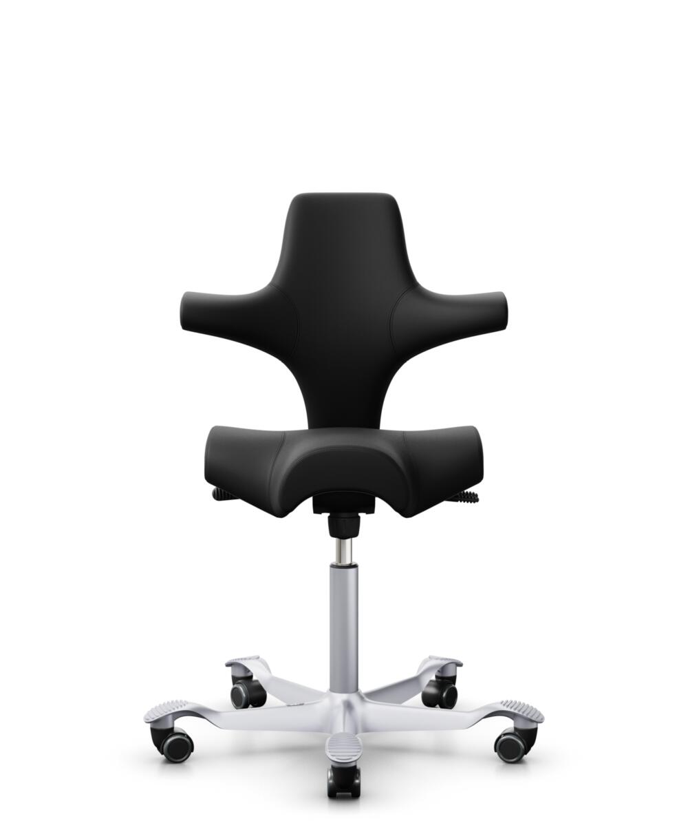 HÅG Capisco 8106 - Illusion 3.0 (Nevotex) - Polyurethaan Kunstleer - ILU3110 - Black - Framekleur - Zilver - Gasveer - 150 mm (Zithoogte 40-55cm) - Vloercontact - Harde wielen t.b.v. zachte vloeren - Voetenring - Nee, geen voetenring - Voetster - Nee, ... - 1