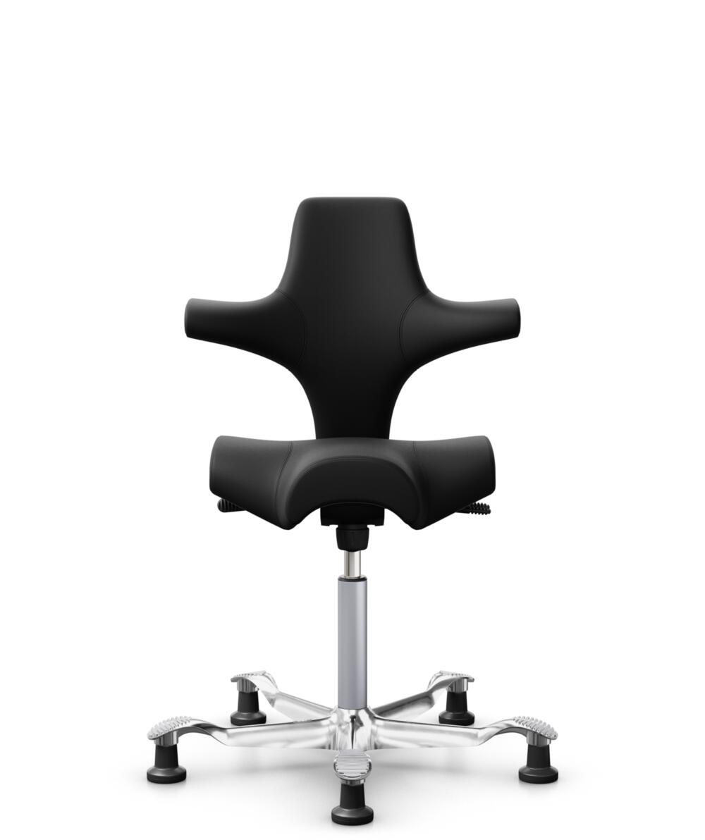 HÅG Capisco 8106 - Illusion 3.0 (Nevotex) - Polyurethaan Kunstleer - ILU3110 - Black - Framekleur - Zilver - Gasveer - 200 mm (Zithoogte 46-64cm) - Vloercontact - Glijdoppen - Voetenring - Nee, geen voetenring - Voetster - Ja, voetster in gepolijst alu... - 1