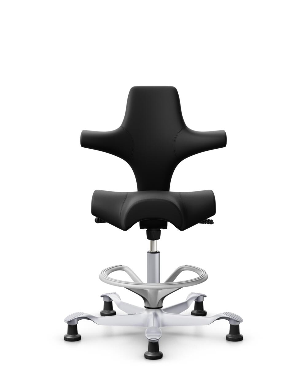 HÅG Capisco 8106 - Illusion 3.0 (Nevotex) - Polyurethaan Kunstleer - ILU3110 - Black - Framekleur - Zilver - Gasveer - 200 mm (Zithoogte 46-64cm) - Vloercontact - Glijdoppen - Voetenring - Ja, in framekleur - Voetster - Nee, voetster in framekleur - 1