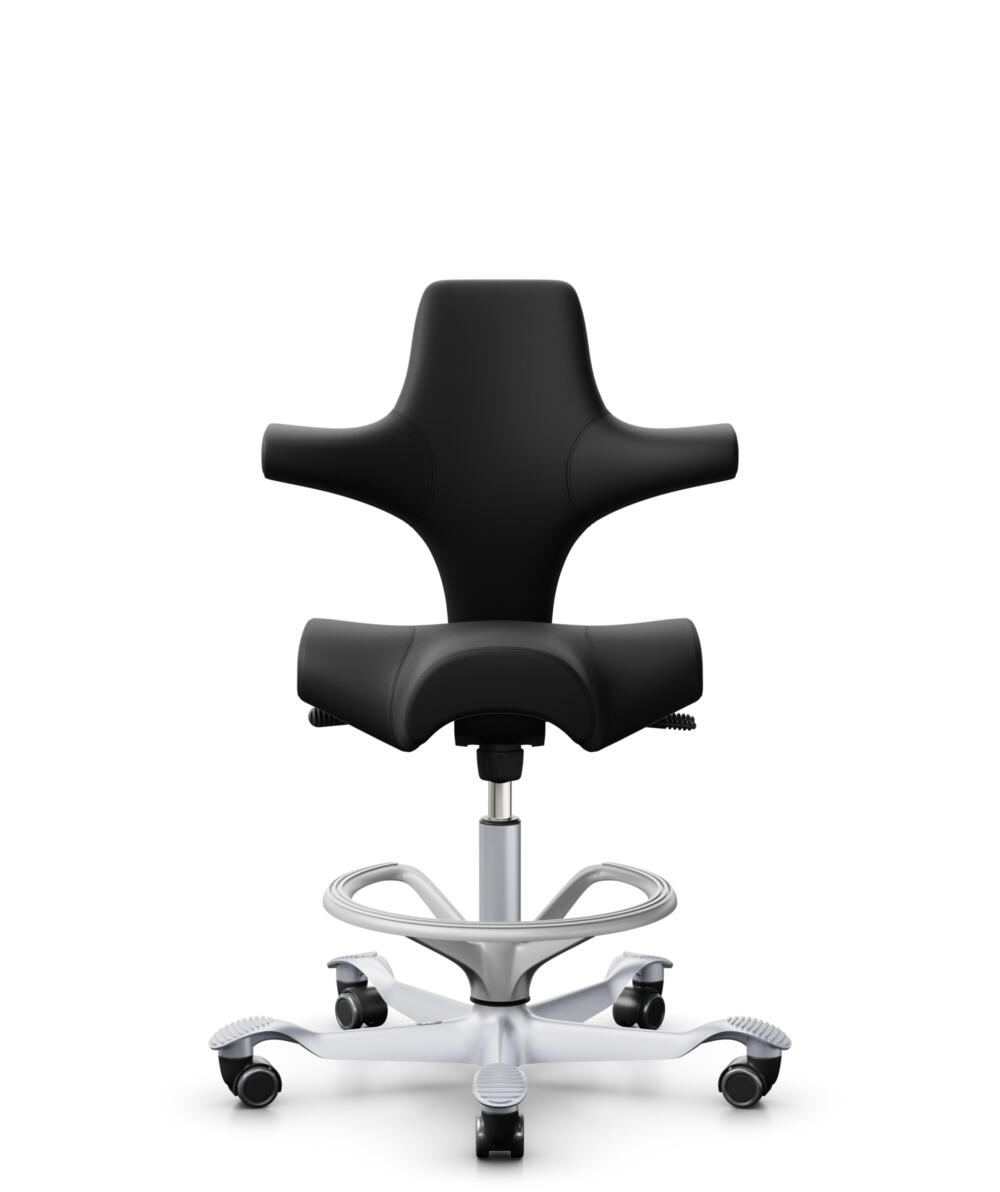 HÅG Capisco 8106 - Illusion 3.0 (Nevotex) - Polyurethaan Kunstleer - ILU3110 - Black - Framekleur - Zilver - Gasveer - 265 mm (Zithoogte 53-79cm) - Vloercontact - Harde wielen t.b.v. zachte vloeren - Voetenring - Ja, in framekleur - Voetster - Nee, voe... - 1