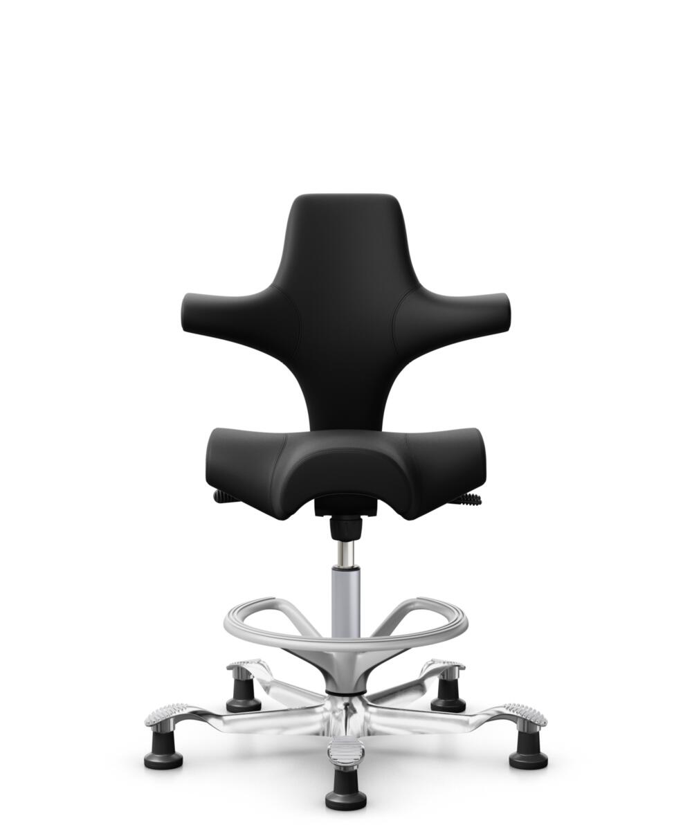 HÅG Capisco 8106 - Illusion 3.0 (Nevotex) - Polyurethaan Kunstleer - ILU3110 - Black - Framekleur - Zilver - Gasveer - 265 mm (Zithoogte 53-79cm) - Vloercontact - Glijdoppen - Voetenring - Ja, in framekleur - Voetster - Ja, voetster in gepolijst aluminium - 1