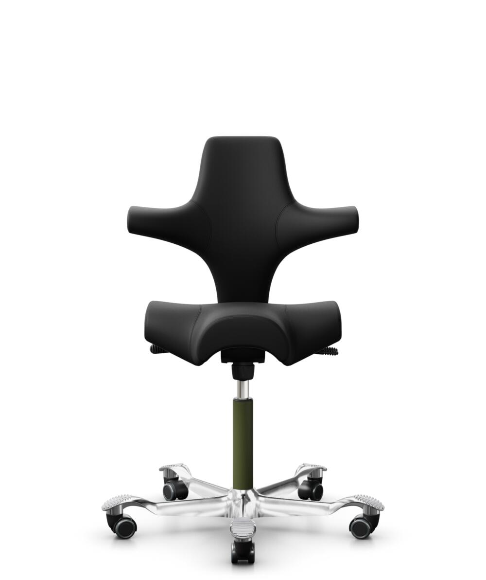 HÅG Capisco 8106 - Illusion 3.0 (Nevotex) - Polyurethaan Kunstleer - ILU3110 - Black - Framekleur - Moss Grey - Gasveer - 200 mm (Zithoogte 46-64cm) - Vloercontact - Zachte wielen t.b.v. harde vloeren - Voetenring - Nee, geen voetenring - Voetster - Ja... - 1