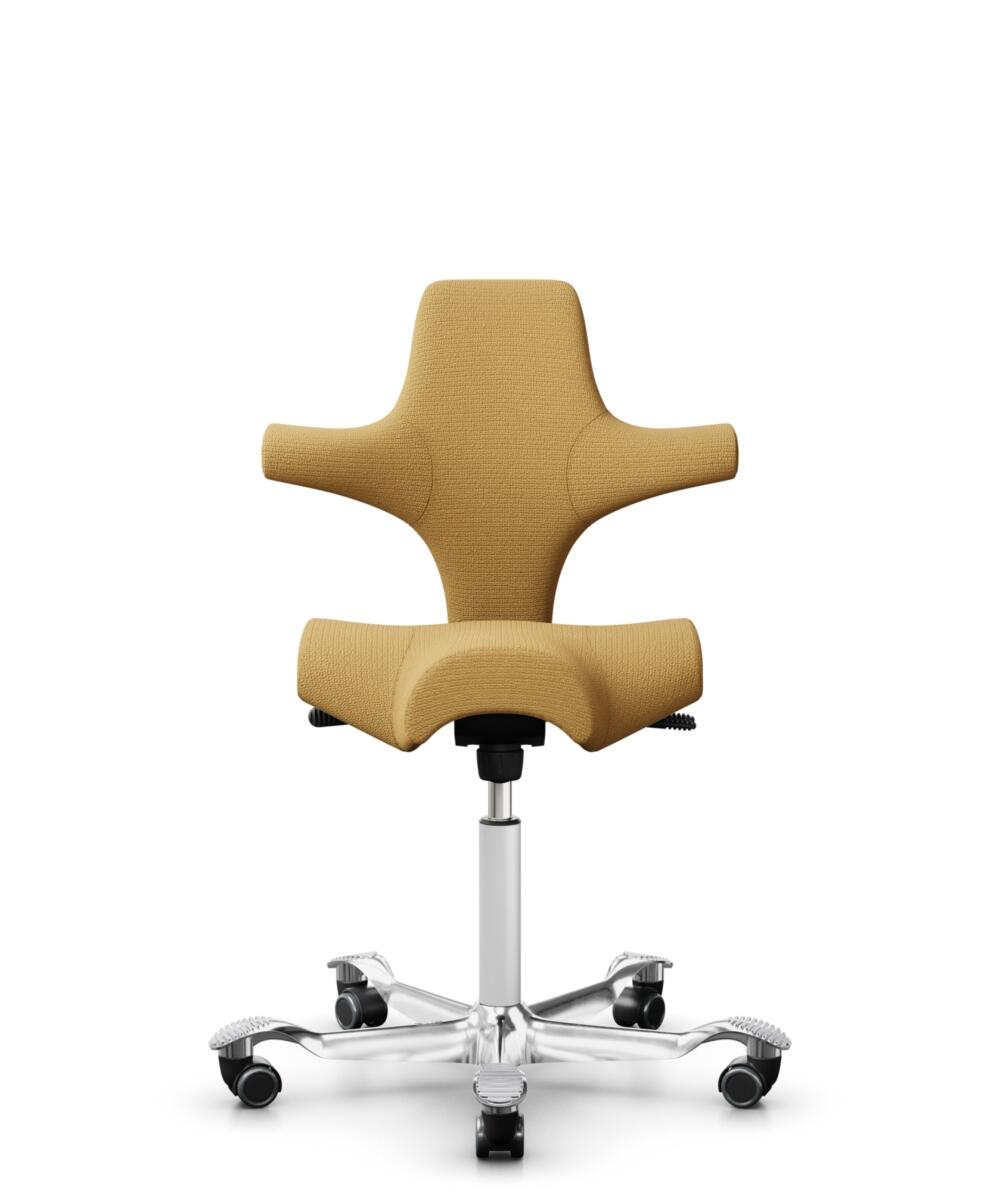 HÅG Capisco 8106 - Sirdal (GU) - Wol - SRD320 - Ochre - Framekleur - Wit - Gasveer - 150 mm (Zithoogte 40-55cm) - Vloercontact - Harde wielen t.b.v. zachte vloeren - Voetenring - Nee, geen voetenring - Voetster - Ja, voetster in gepolijst aluminium - 1