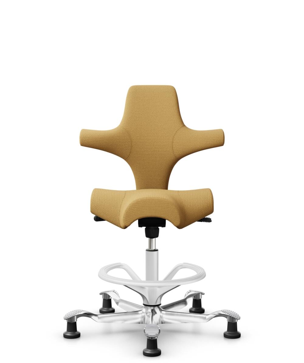 HÅG Capisco 8106 - Sirdal (GU) - Wol - SRD320 - Ochre - Framekleur - Wit - Gasveer - 200 mm (Zithoogte 46-64cm) - Vloercontact - Glijdoppen - Voetenring - Ja, in framekleur - Voetster - Ja, voetster in gepolijst aluminium - 1