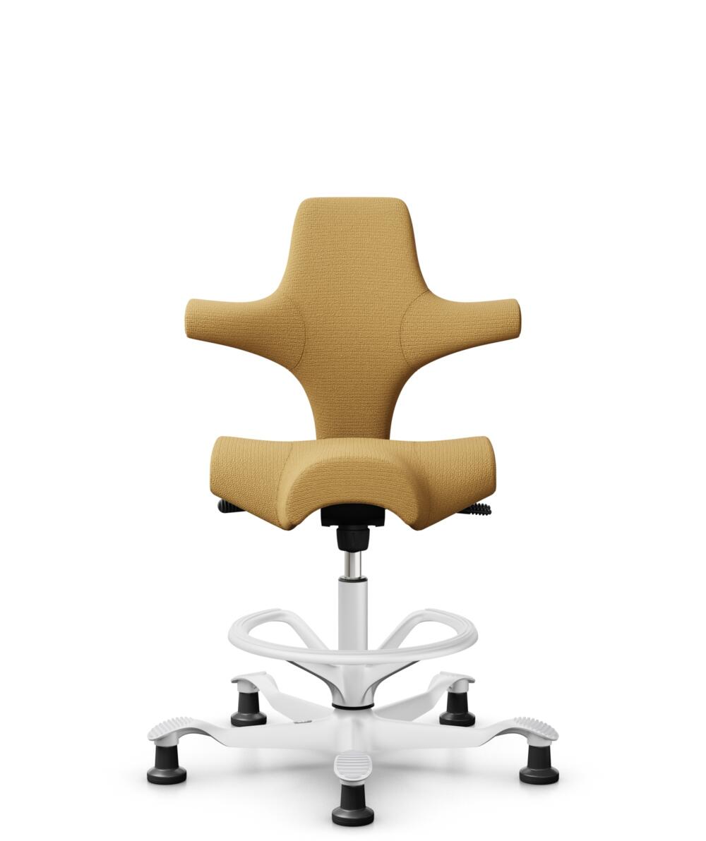 HÅG Capisco 8106 - Sirdal (GU) - Wol - SRD320 - Ochre - Framekleur - Wit - Gasveer - 265 mm (Zithoogte 53-79cm) - Vloercontact - Glijdoppen - Voetenring - Ja, in framekleur - Voetster - Nee, voetster in framekleur - 1