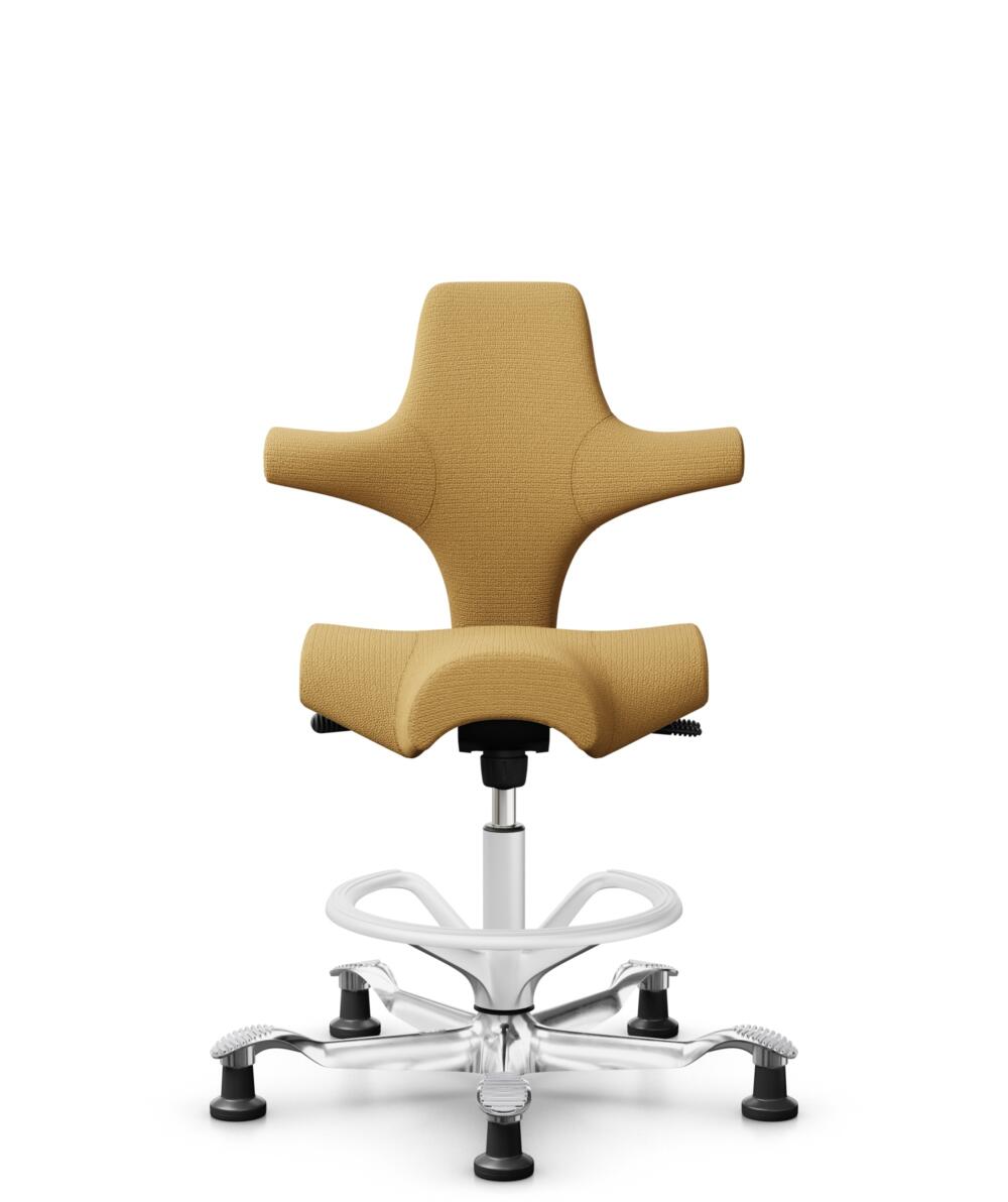 HÅG Capisco 8106 - Sirdal (GU) - Wol - SRD320 - Ochre - Framekleur - Wit - Gasveer - 265 mm (Zithoogte 53-79cm) - Vloercontact - Glijdoppen - Voetenring - Ja, in framekleur - Voetster - Ja, voetster in gepolijst aluminium - 1