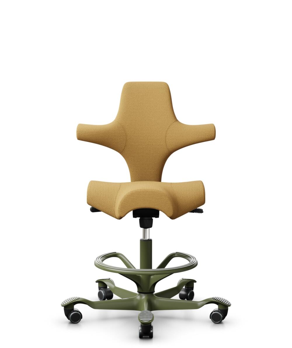 HÅG Capisco 8106 - Sirdal (GU) - Wol - SRD320 - Ochre - Framekleur - Moss Grey - Gasveer - 265 mm (Zithoogte 53-79cm) - Vloercontact - Zachte wielen t.b.v. harde vloeren - Voetenring - Ja, in framekleur - Voetster - Nee, voetster in framekleur - 1