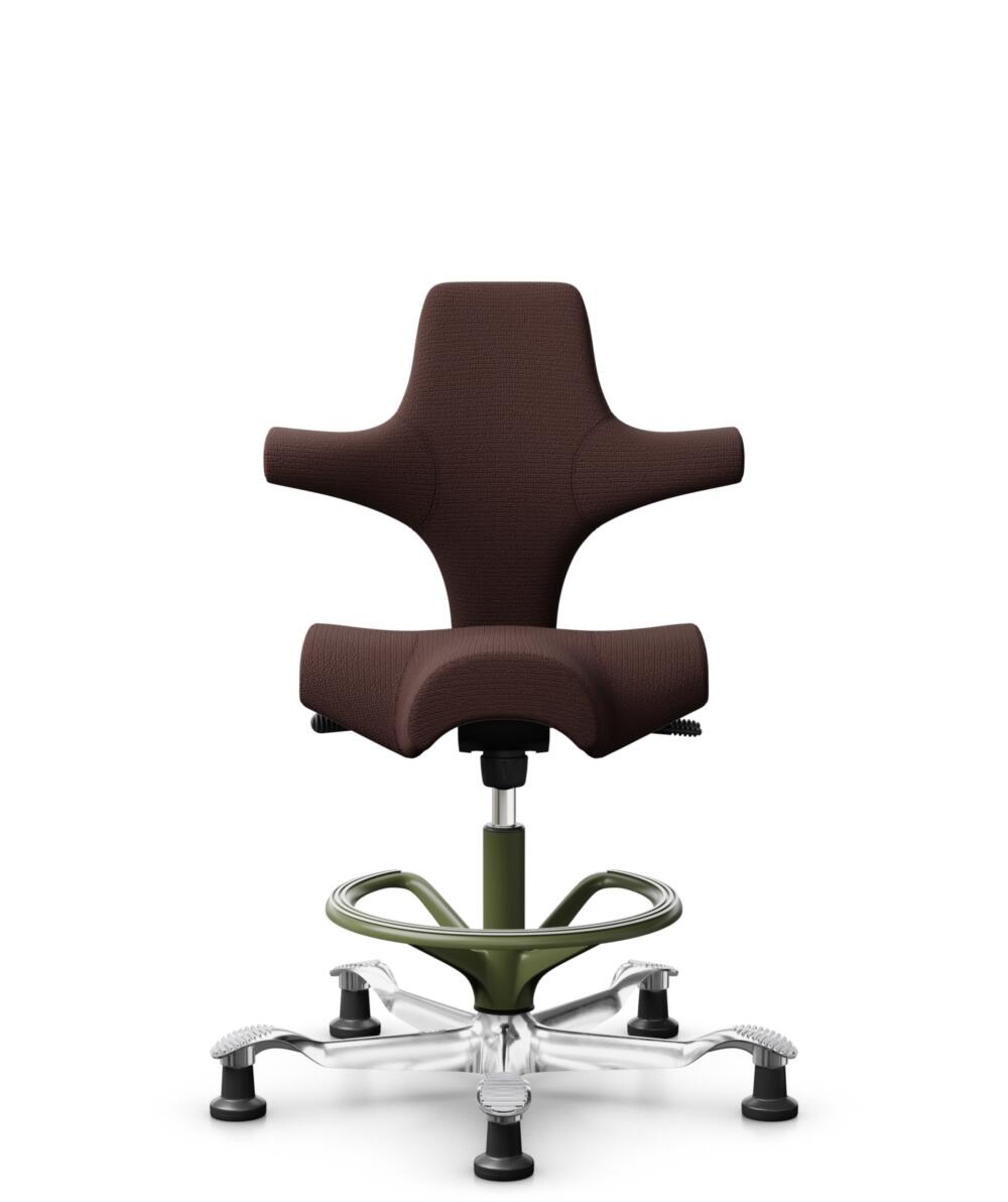 HÅG Capisco 8106 - Sirdal (GU) - Wol - SRD480 - Chestnut - Framekleur - Moss Grey - Gasveer - 200 mm (Zithoogte 46-64cm) - Vloercontact - Glijdoppen - Voetenring - Ja, in framekleur - Voetster - Ja, voetster in gepolijst aluminium - 1