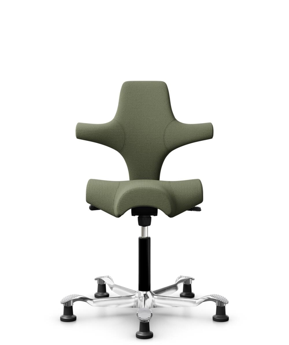 HÅG Capisco 8106 - Sirdal (GU) - Wol - SRD960 - Green - Framekleur - Zwart - Gasveer - 150 mm (Zithoogte 40-55cm) - Vloercontact - Glijdoppen - Voetenring - Nee, geen voetenring - Voetster - Ja, voetster in gepolijst aluminium - 1