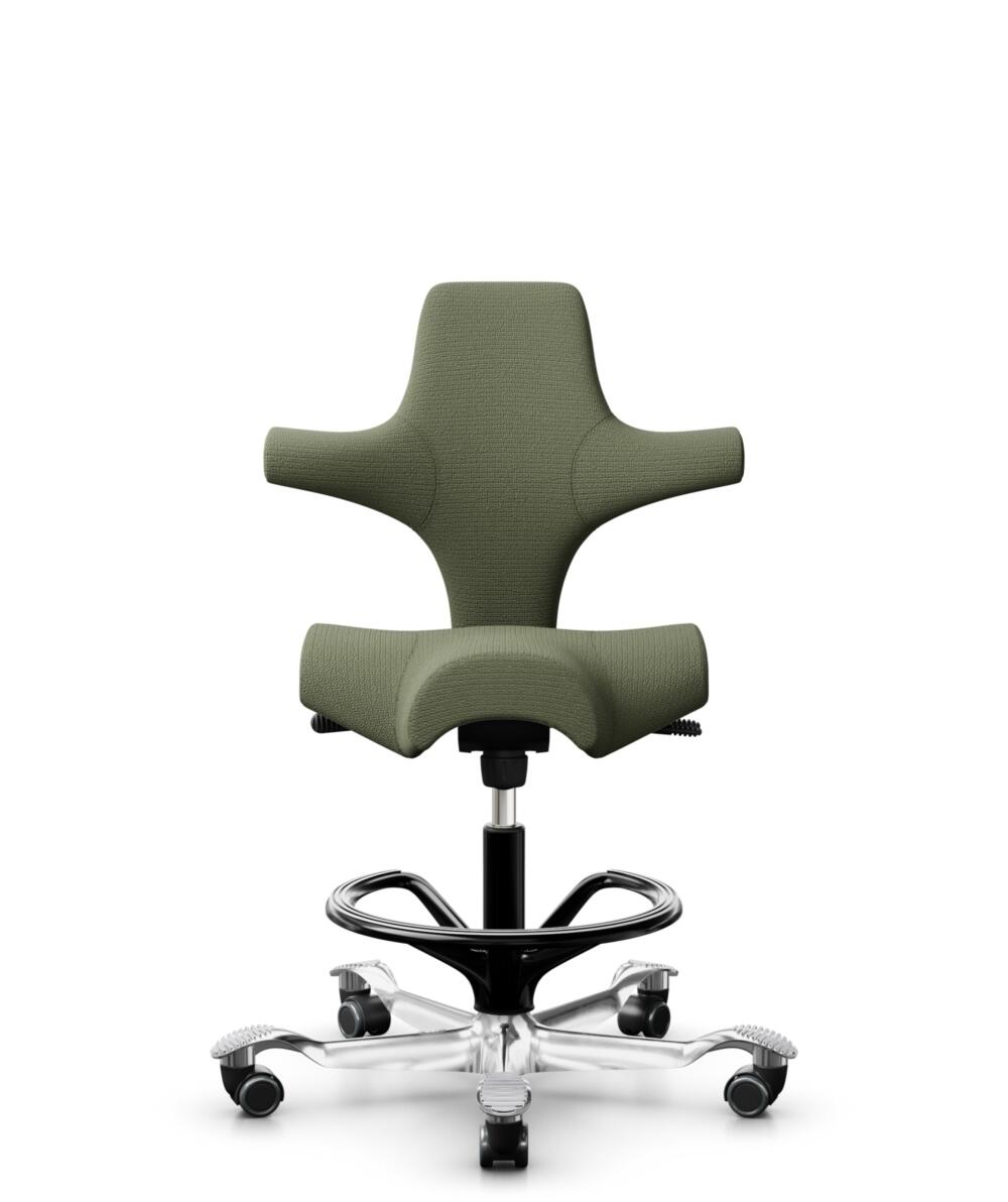 HÅG Capisco 8106 - Sirdal (GU) - Wol - SRD960 - Green - Framekleur - Zwart - Gasveer - 200 mm (Zithoogte 46-64cm) - Vloercontact - Zachte wielen t.b.v. harde vloeren - Voetenring - Ja, in framekleur - Voetster - Ja, voetster in gepolijst aluminium - 1