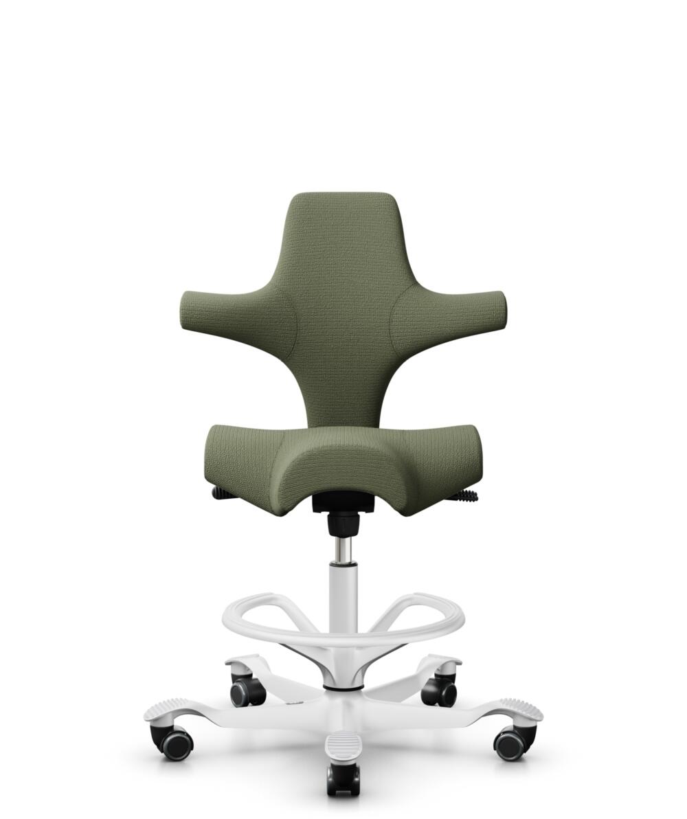 HÅG Capisco 8106 - Sirdal (GU) - Wol - SRD960 - Green - Framekleur - Wit - Gasveer - 200 mm (Zithoogte 46-64cm) - Vloercontact - Harde wielen t.b.v. zachte vloeren - Voetenring - Ja, in framekleur - Voetster - Nee, voetster in framekleur - 1