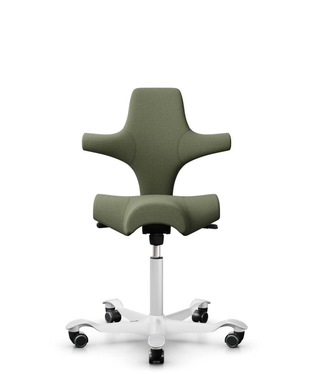 HÅG Capisco 8106 - Sirdal (GU) - Wol - SRD960 - Green - Framekleur - Wit - Gasveer - 200 mm (Zithoogte 46-64cm) - Vloercontact - Zachte wielen t.b.v. harde vloeren - Voetenring - Nee, geen voetenring - Voetster - Nee, voetster in framekleur - 1