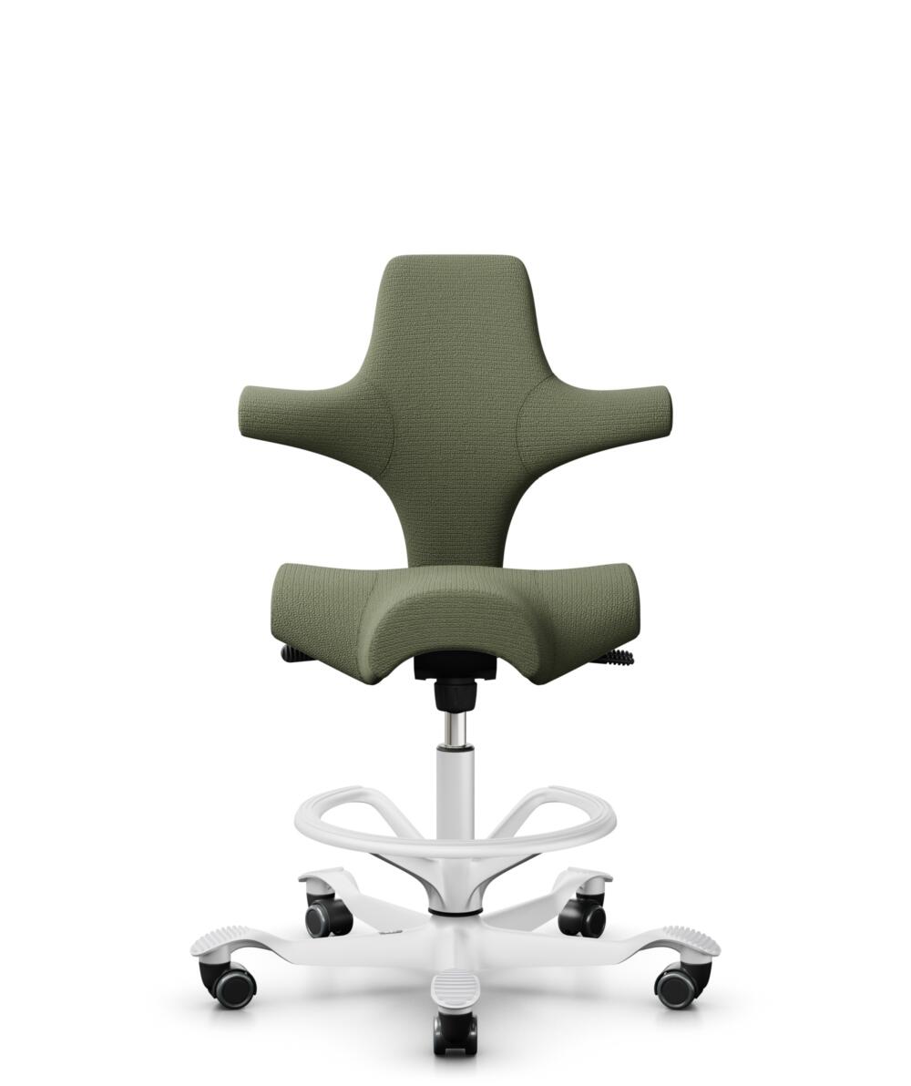 HÅG Capisco 8106 - Sirdal (GU) - Wol - SRD960 - Green - Framekleur - Wit - Gasveer - 265 mm (Zithoogte 53-79cm) - Vloercontact - Harde wielen t.b.v. zachte vloeren - Voetenring - Ja, in framekleur - Voetster - Nee, voetster in framekleur - 1
