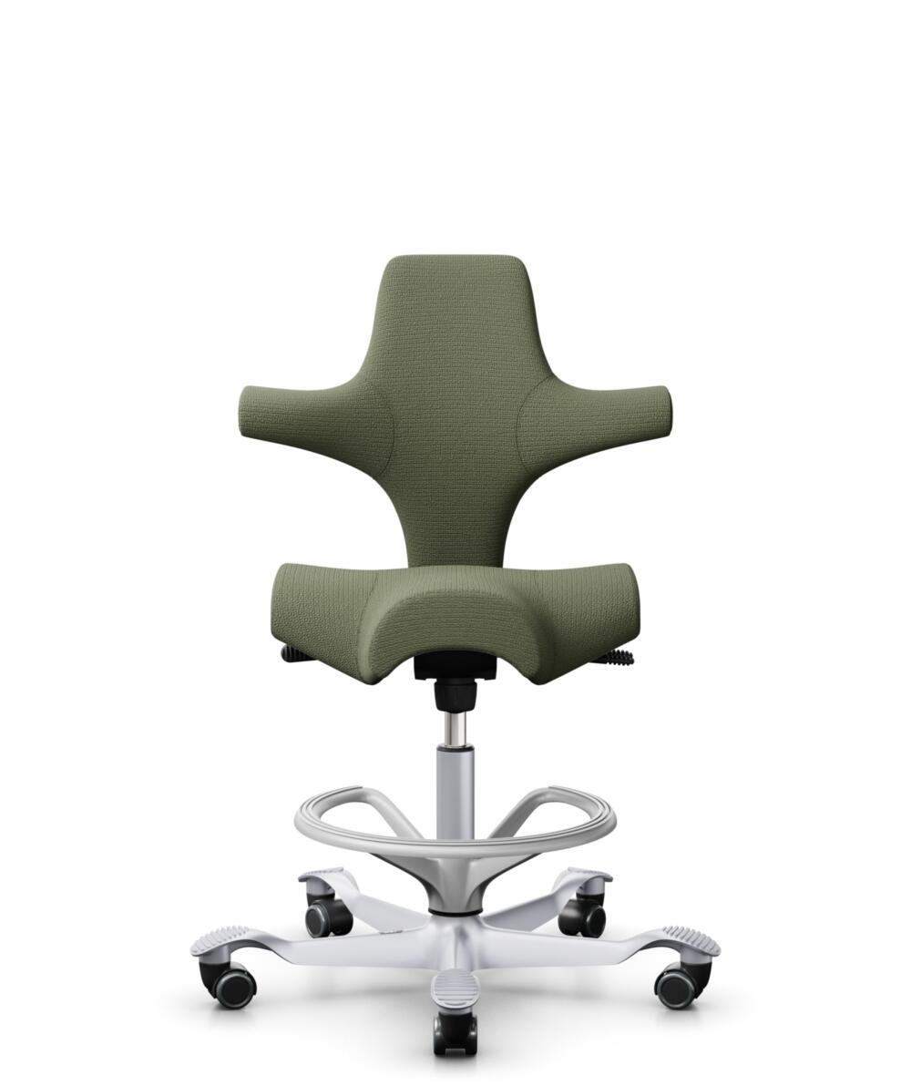 HÅG Capisco 8106 - Sirdal (GU) - Wol - SRD960 - Green - Framekleur - Zilver - Gasveer - 200 mm (Zithoogte 46-64cm) - Vloercontact - Zachte wielen t.b.v. harde vloeren - Voetenring - Ja, in framekleur - Voetster - Nee, voetster in framekleur - 1