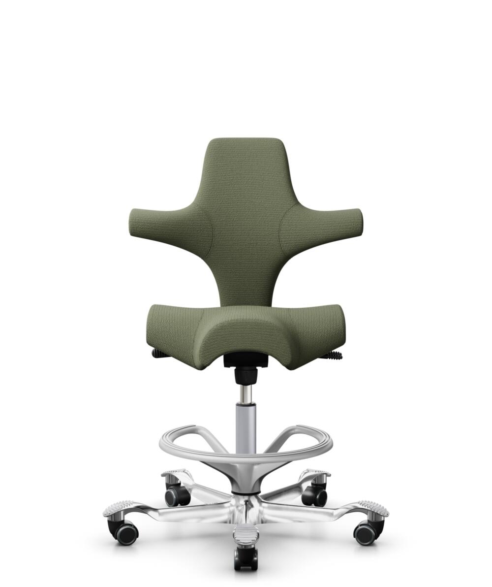 HÅG Capisco 8106 - Sirdal (GU) - Wol - SRD960 - Green - Framekleur - Zilver - Gasveer - 200 mm (Zithoogte 46-64cm) - Vloercontact - Zachte wielen t.b.v. harde vloeren - Voetenring - Ja, in framekleur - Voetster - Ja, voetster in gepolijst aluminium - 1