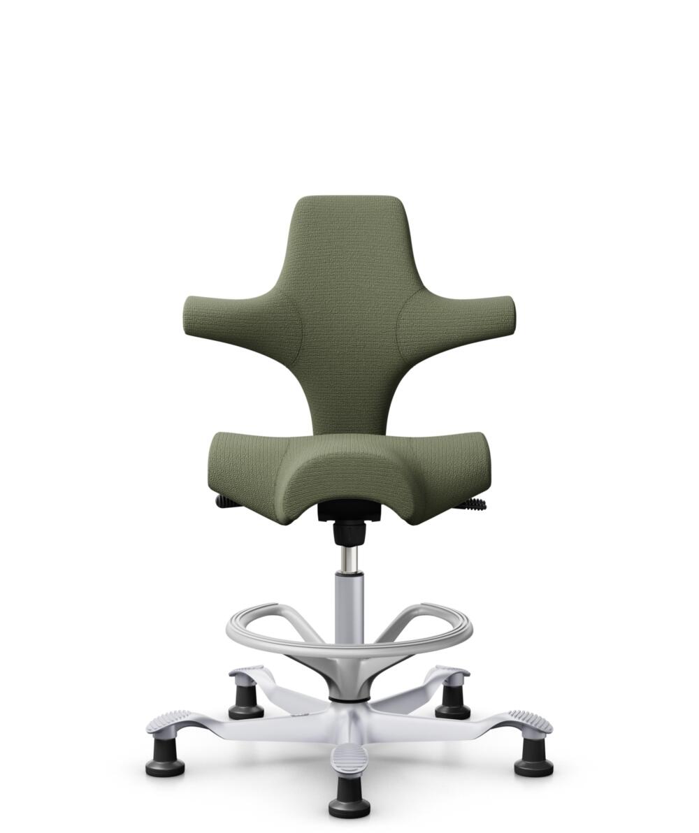 HÅG Capisco 8106 - Sirdal (GU) - Wol - SRD960 - Green - Framekleur - Zilver - Gasveer - 200 mm (Zithoogte 46-64cm) - Vloercontact - Glijdoppen - Voetenring - Ja, in framekleur - Voetster - Nee, voetster in framekleur - 1
