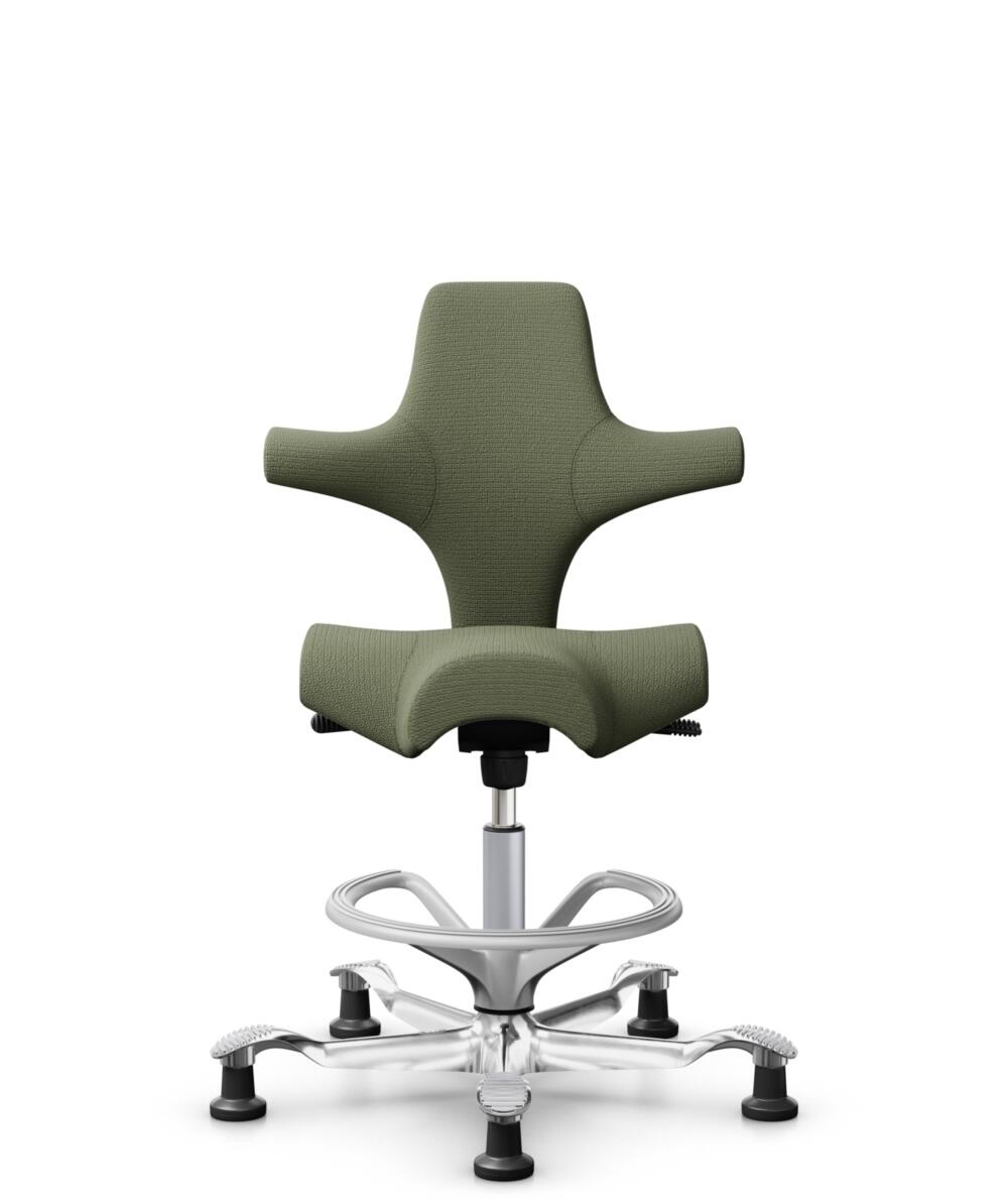 HÅG Capisco 8106 - Sirdal (GU) - Wol - SRD960 - Green - Framekleur - Zilver - Gasveer - 265 mm (Zithoogte 53-79cm) - Vloercontact - Glijdoppen - Voetenring - Ja, in framekleur - Voetster - Ja, voetster in gepolijst aluminium - 1