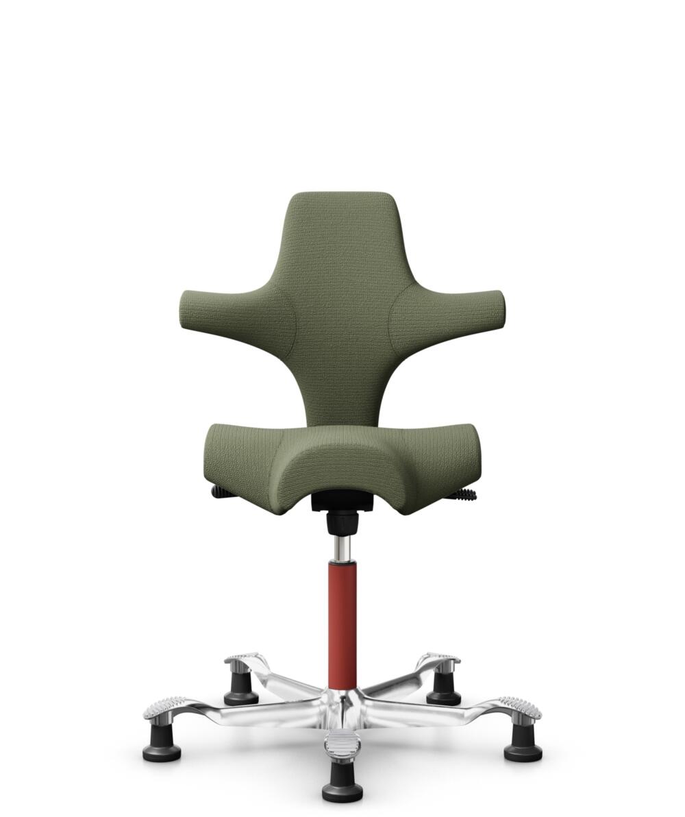 HÅG Capisco 8106 - Sirdal (GU) - Wol - SRD960 - Green - Framekleur - Blush Rose - Gasveer - 150 mm (Zithoogte 40-55cm) - Vloercontact - Glijdoppen - Voetenring - Nee, geen voetenring - Voetster - Ja, voetster in gepolijst aluminium - 1