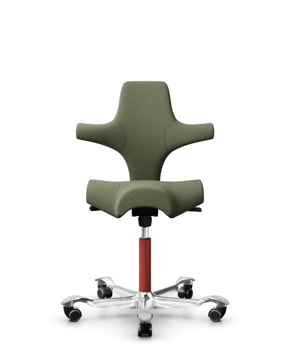 HÅG Capisco 8106 - Sirdal (GU) - Wol - SRD960 - Green - Framekleur - Blush Rose - Gasveer - 200 mm (Zithoogte 46-64cm) - Vloercontact - Zachte wielen t.b.v. harde vloeren - Voetenring - Nee, geen voetenring - Voetster - Ja, voetster in gepolijst aluminium - 1