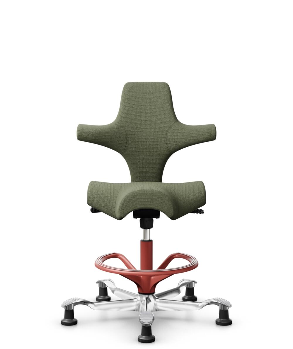 HÅG Capisco 8106 - Sirdal (GU) - Wol - SRD960 - Green - Framekleur - Blush Rose - Gasveer - 265 mm (Zithoogte 53-79cm) - Vloercontact - Glijdoppen - Voetenring - Ja, in framekleur - Voetster - Ja, voetster in gepolijst aluminium - 1