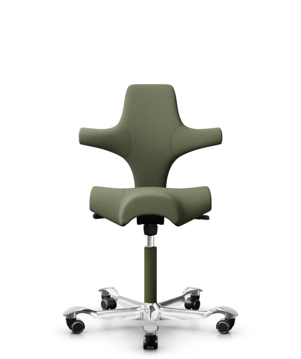 HÅG Capisco 8106 - Sirdal (GU) - Wol - SRD960 - Green - Framekleur - Moss Grey - Gasveer - 200 mm (Zithoogte 46-64cm) - Vloercontact - Zachte wielen t.b.v. harde vloeren - Voetenring - Nee, geen voetenring - Voetster - Ja, voetster in gepolijst aluminium - 1