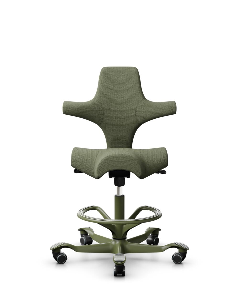 HÅG Capisco 8106 - Sirdal (GU) - Wol - SRD960 - Green - Framekleur - Moss Grey - Gasveer - 200 mm (Zithoogte 46-64cm) - Vloercontact - Zachte wielen t.b.v. harde vloeren - Voetenring - Ja, in framekleur - Voetster - Nee, voetster in framekleur - 1