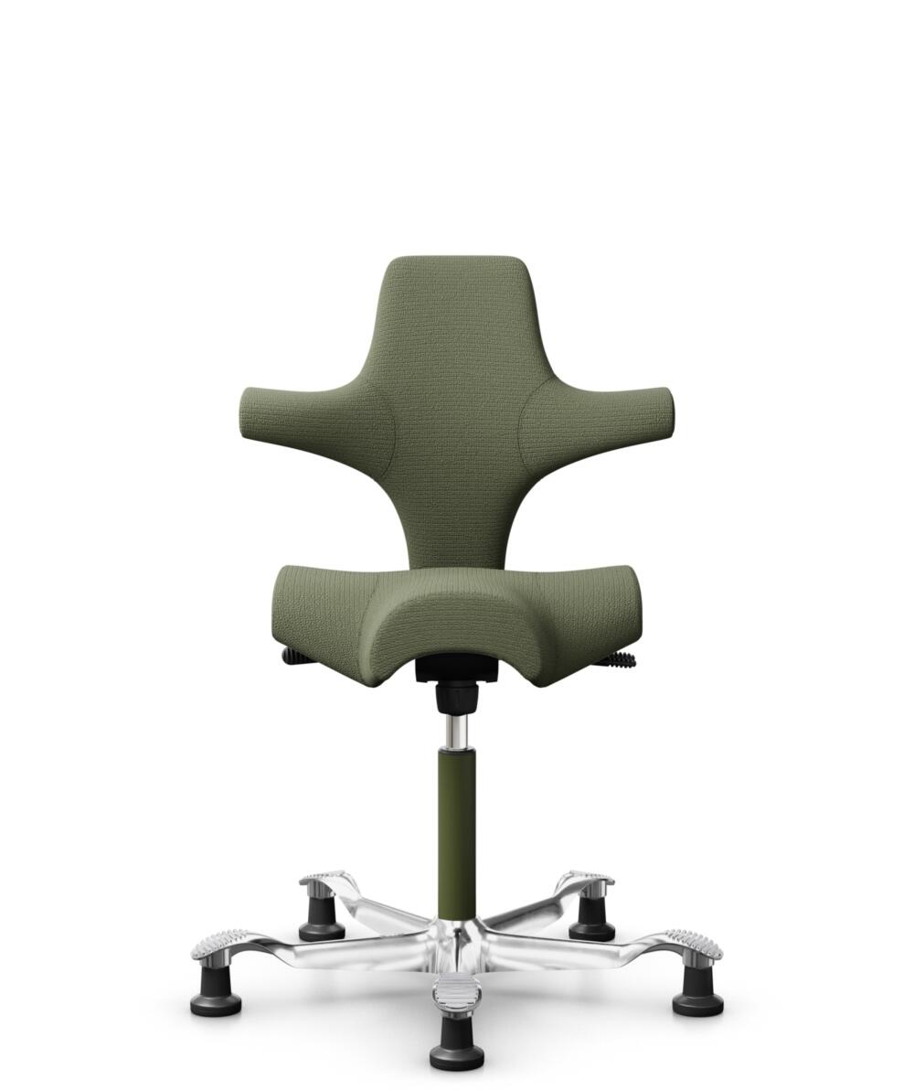 HÅG Capisco 8106 - Sirdal (GU) - Wol - SRD960 - Green - Framekleur - Moss Grey - Gasveer - 200 mm (Zithoogte 46-64cm) - Vloercontact - Glijdoppen - Voetenring - Nee, geen voetenring - Voetster - Ja, voetster in gepolijst aluminium - 1