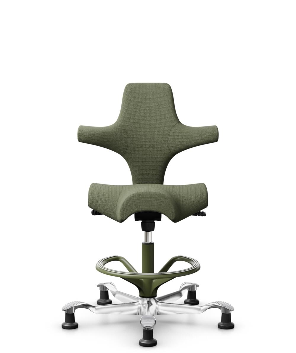 HÅG Capisco 8106 - Sirdal (GU) - Wol - SRD960 - Green - Framekleur - Moss Grey - Gasveer - 200 mm (Zithoogte 46-64cm) - Vloercontact - Glijdoppen - Voetenring - Ja, in framekleur - Voetster - Ja, voetster in gepolijst aluminium - 1