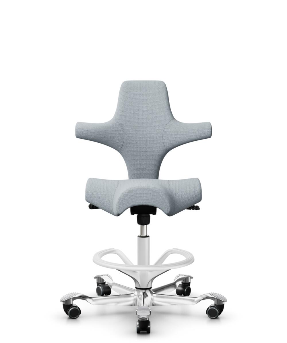 HÅG Capisco 8106 - Sirdal (GU) - Wol - SRD120 Light grey - Framekleur - Wit - Gasveer - 200 mm (Zithoogte 46-64cm) - Vloercontact - Harde wielen t.b.v. zachte vloeren - Voetenring - Ja, in framekleur - Voetster - Ja, voetster in gepolijst aluminium - 1