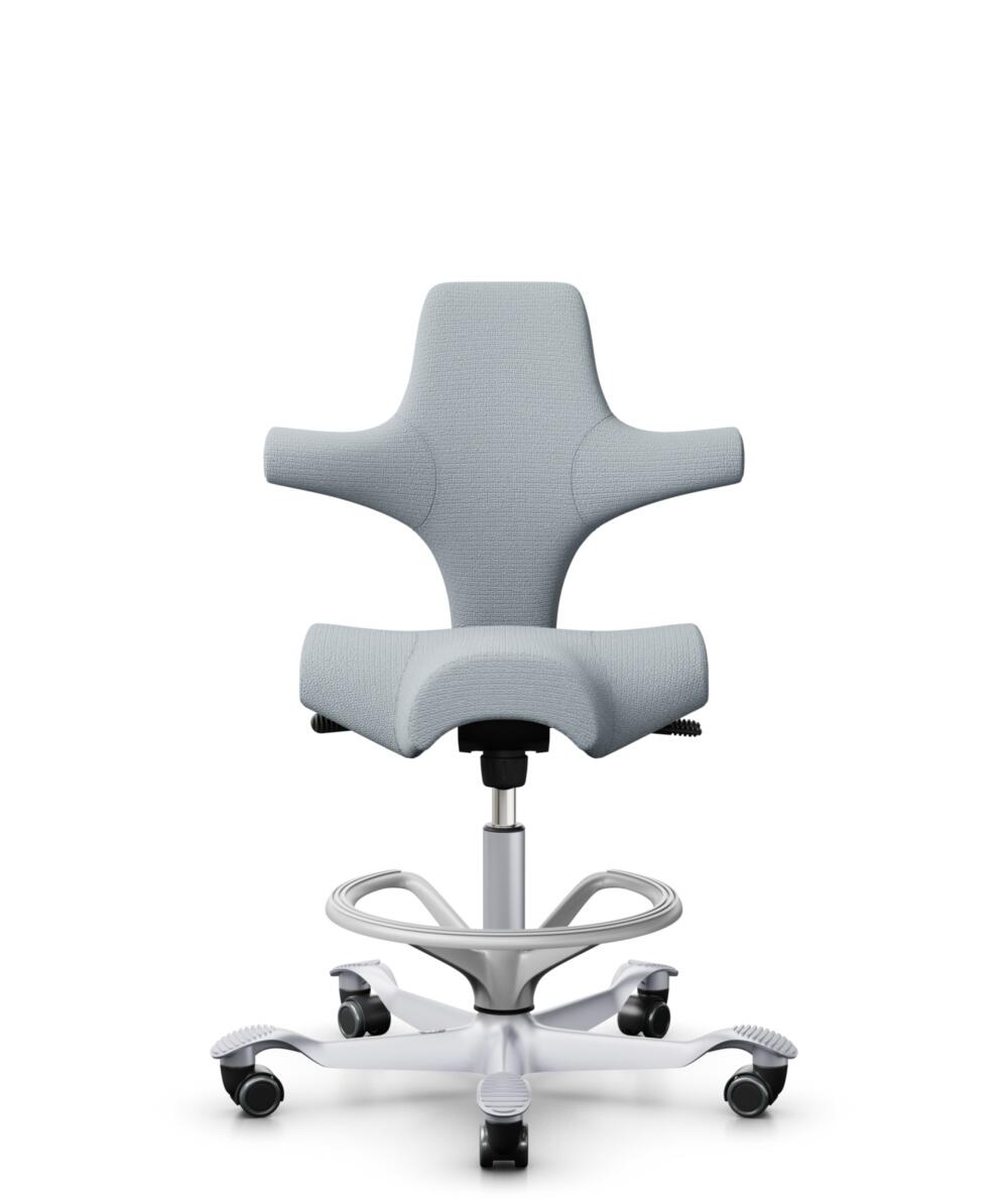 HÅG Capisco 8106 - Sirdal (GU) - Wol - SRD120 Light grey - Framekleur - Zilver - Gasveer - 200 mm (Zithoogte 46-64cm) - Vloercontact - Zachte wielen t.b.v. harde vloeren - Voetenring - Ja, in framekleur - Voetster - Nee, voetster in framekleur - 1