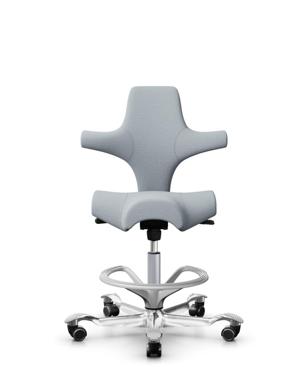 HÅG Capisco 8106 - Sirdal (GU) - Wol - SRD120 Light grey - Framekleur - Zilver - Gasveer - 200 mm (Zithoogte 46-64cm) - Vloercontact - Zachte wielen t.b.v. harde vloeren - Voetenring - Ja, in framekleur - Voetster - Ja, voetster in gepolijst aluminium - 1