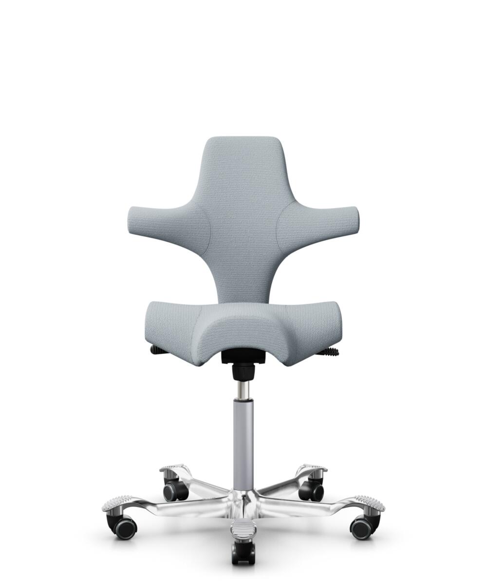 HÅG Capisco 8106 - Sirdal (GU) - Wol - SRD120 Light grey - Framekleur - Zilver - Gasveer - 265 mm (Zithoogte 53-79cm) - Vloercontact - Harde wielen t.b.v. zachte vloeren - Voetenring - Nee, geen voetenring - Voetster - Ja, voetster in gepolijst aluminium - 1